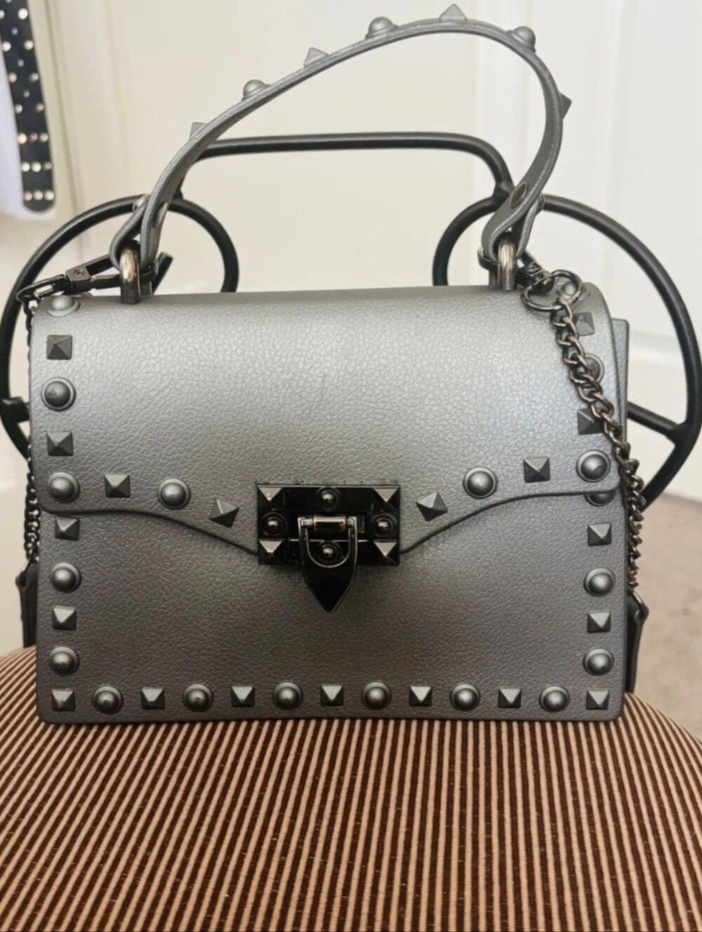 Gunmetal Gray Spiked Bag 8"L x 6"H x 3"W